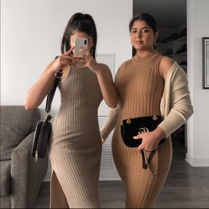 ASOS Ribbed Midi Dresses in Beige and Brown